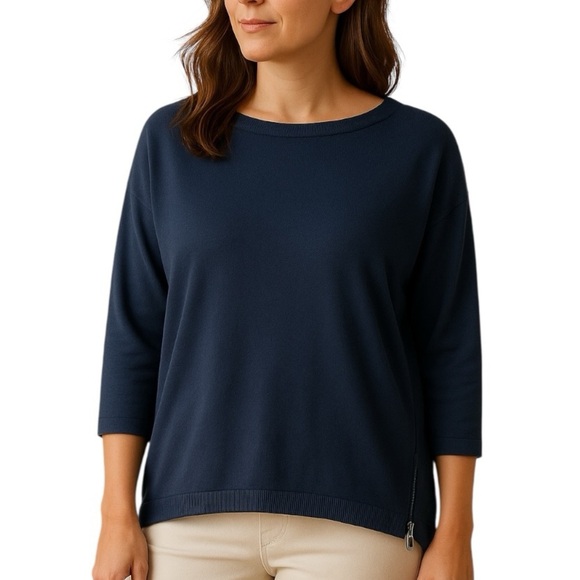 Express Medium Blue Elbow Length Lightweight Sweater Side Zip Detail - Picture 1 of 9